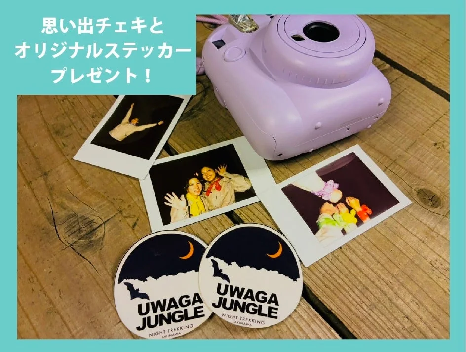 チェキ、インスタントカメラ、ステッカー、プレゼント、思い出、ナイトトレッキング、沖縄、ジャングル、写真、旅行、アクティビティ