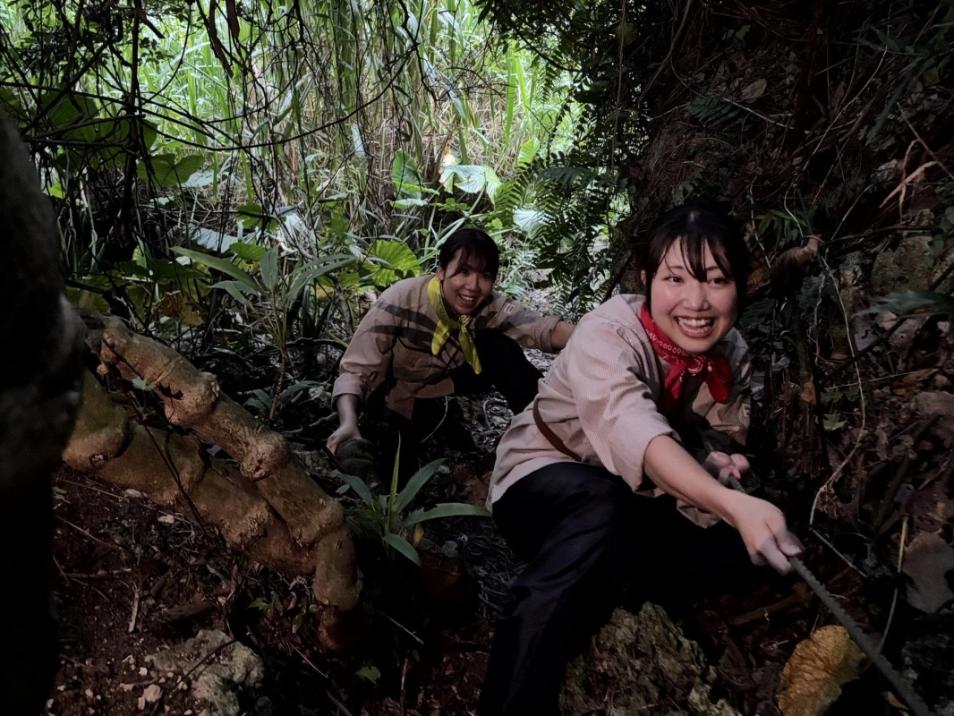 ジャングル、探検、冒険、女性、笑顔、自然、森、ハイキング、アウトドア、アクティビティ、友達